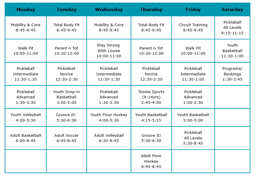 schedule of drop in sports